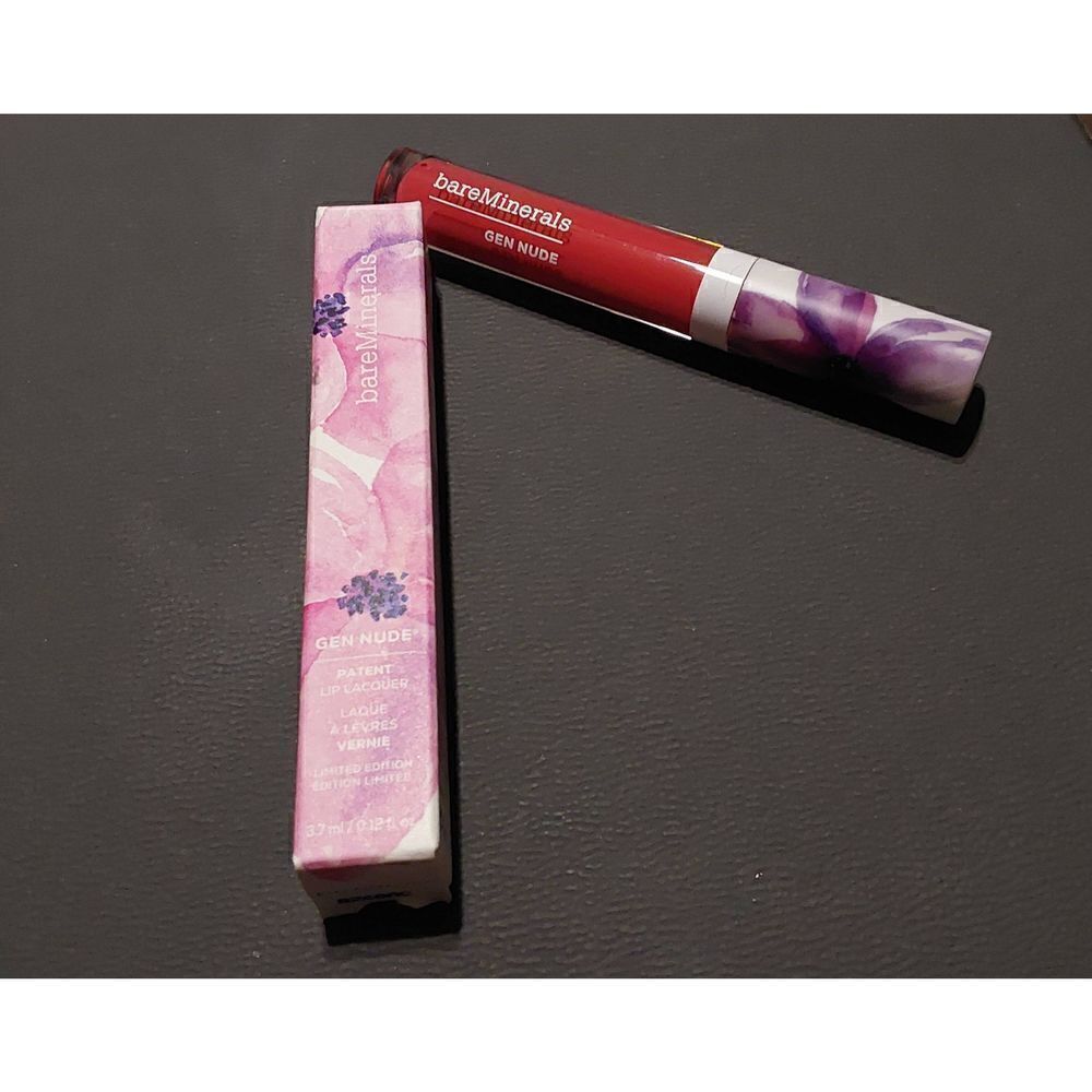 BNIB~bareMinerals Gen Nude Patent Lip Lacquer in "Hibiscus Bye Biscus"